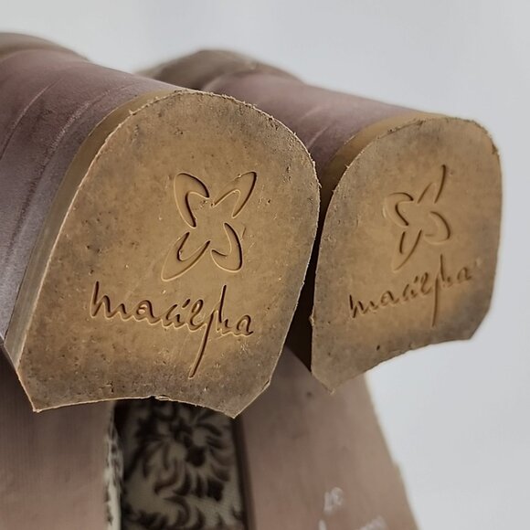 Maciejka Women's Leather Heeled Taupe Cream Floral Print Shoes Block Heel Sz 37 - Picture 12 of 16